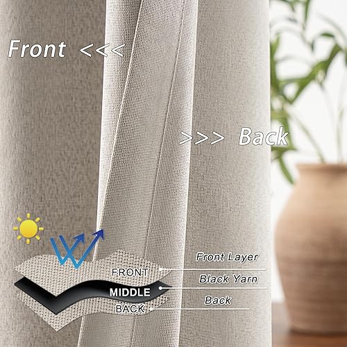 Miniatura 11 de Cortinas opacas con textura de lino gris total para dormitorio, con aislamiento térmico, cortinas cortas de 64 pulgadas, cortinas de granja con