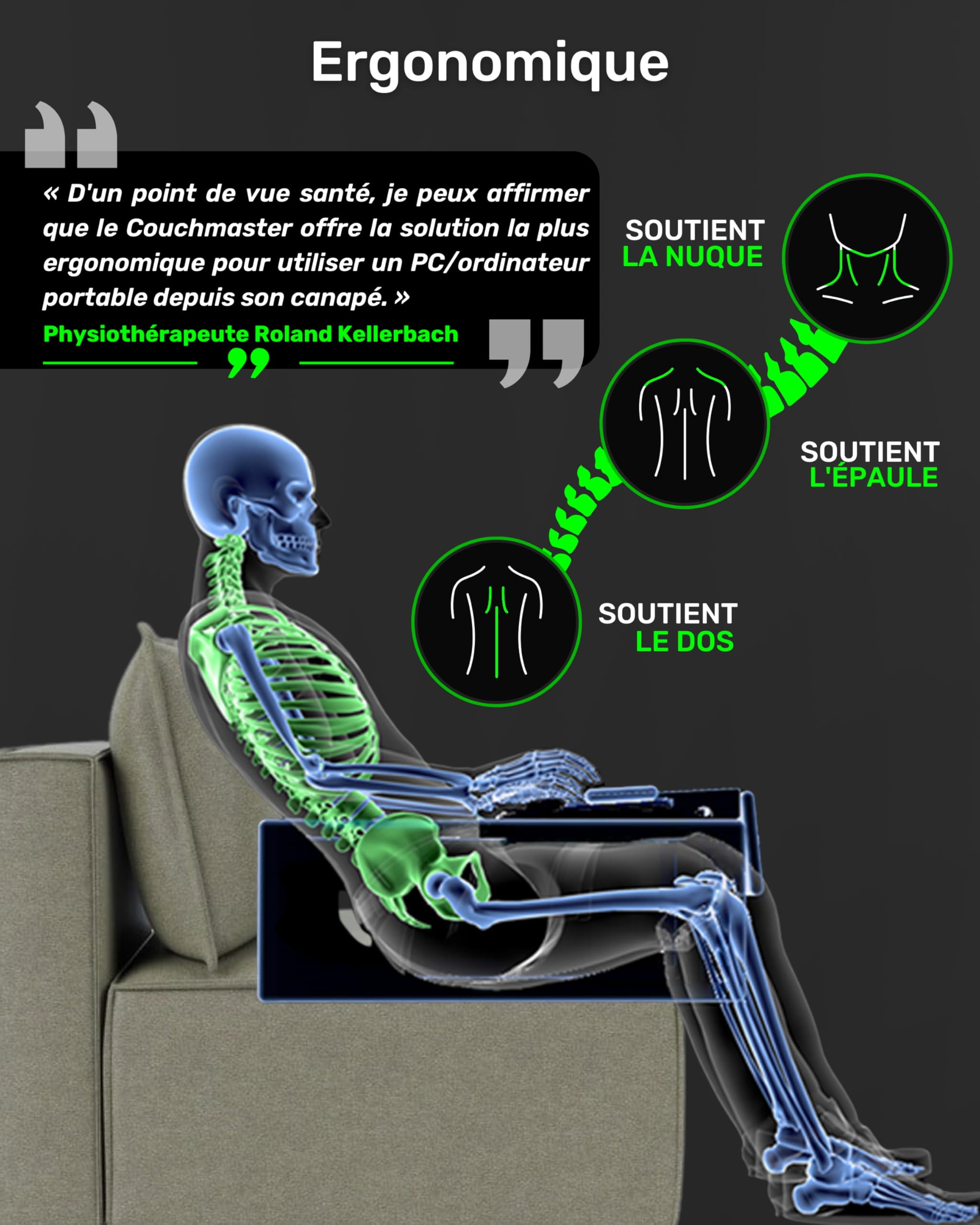 Couchmaster® CYBOT Lapdesk Ergonomique pour Ordinateurs Portables sans Fil avec Coussins