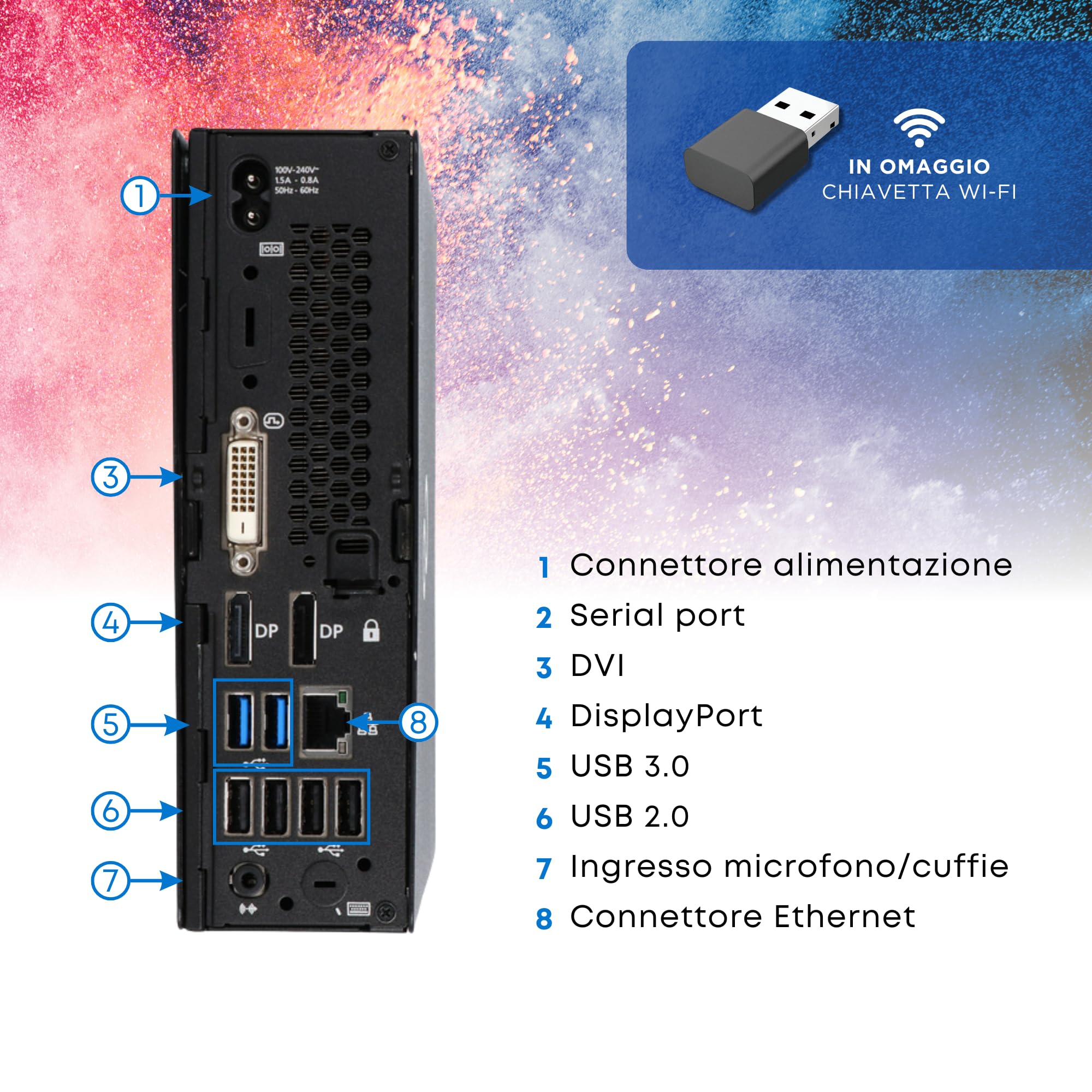 Fujitsu Q558 - Mini Pc Computer Fisso Desktop - Intel i5-8400T 6 Core 1.7 GHz - Ram 8GB DDR4 SSD 256GB, DVI + DP - Win 11 Pronto All'Uso con Chiavetta WiFi in Omaggio (Ricondizionato)