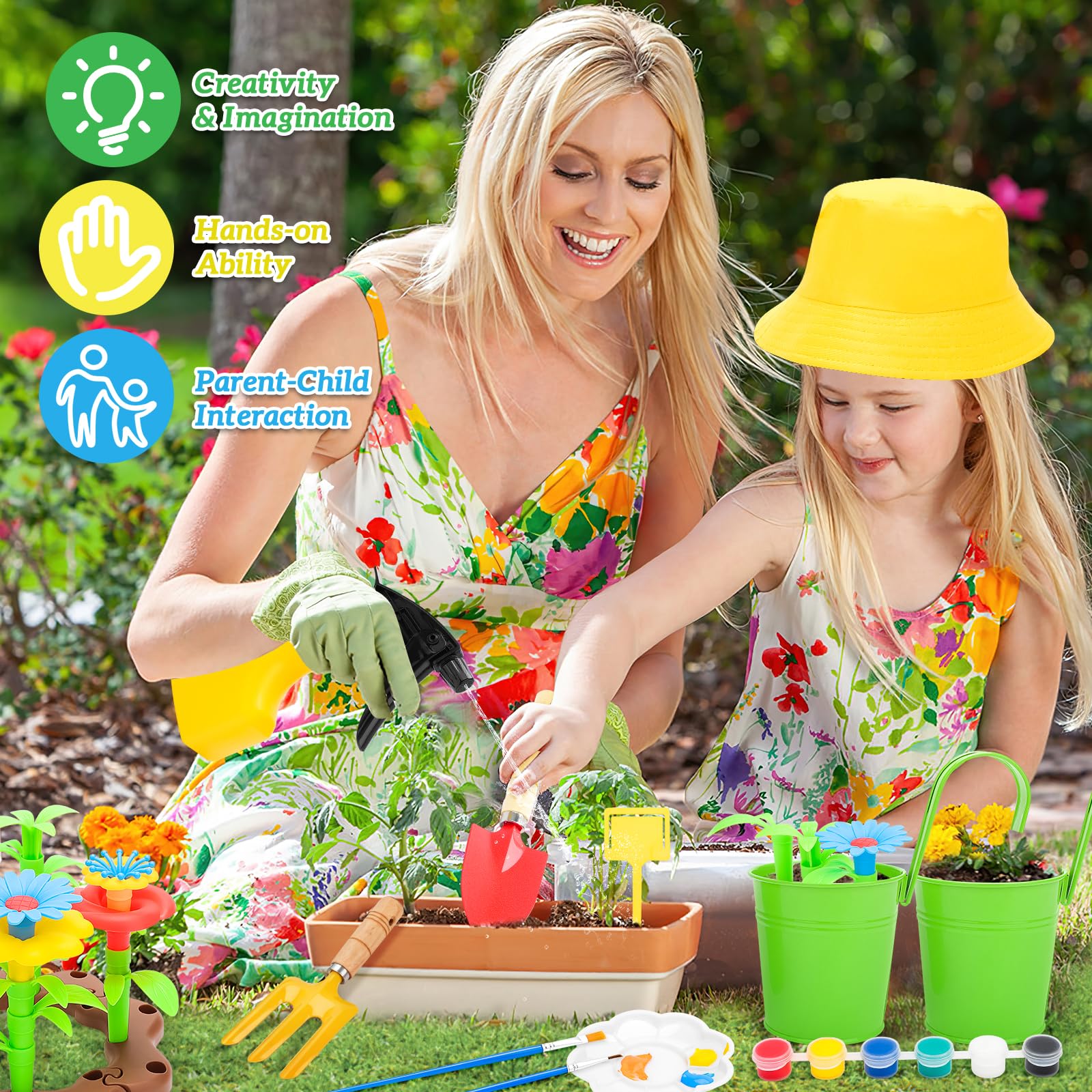 deAO Set Jardineria Infantil Herramientas De Jardín para Niños Verde Regadera Rastrillo