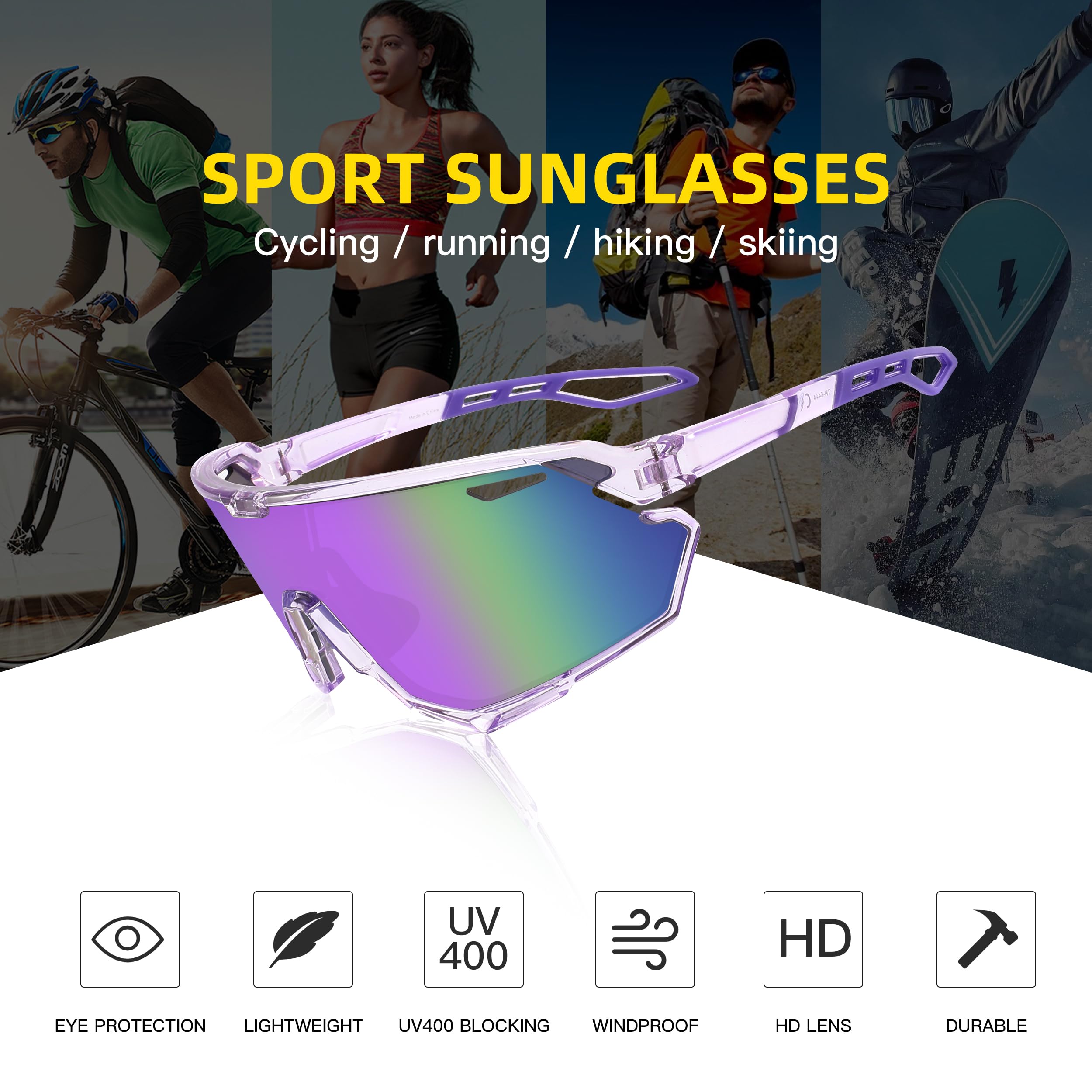 SINSPORT eyewear Occhiali da Ciclismo per Uomo Donna, Occhiali da Sole Sportivi Occhiali MTB per Bici Running Baseball Correre Anti-UV400