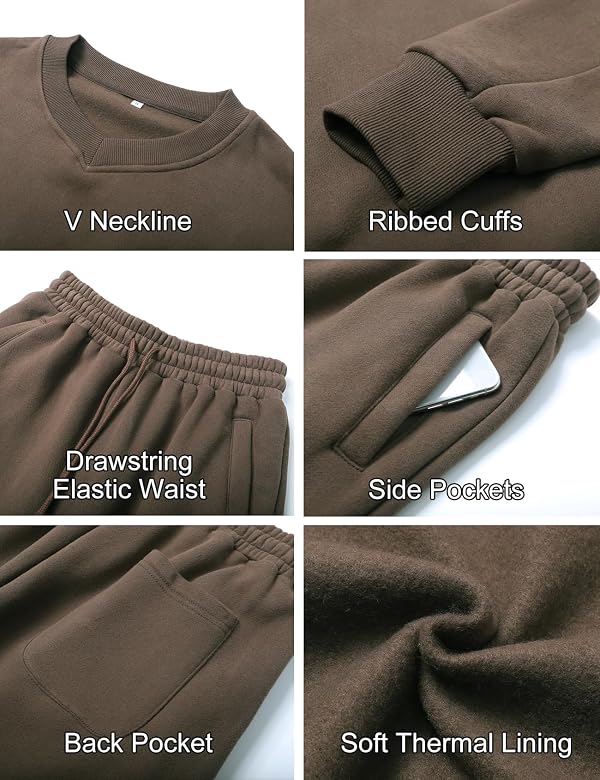 Flygo Women Sweat Set Sweatsuit Fleece 2 Piece Joggers Tracksuit Outfits Crop Sweatshirt Sweatpants Sets(Coffee-S) by Flygo - Image 5