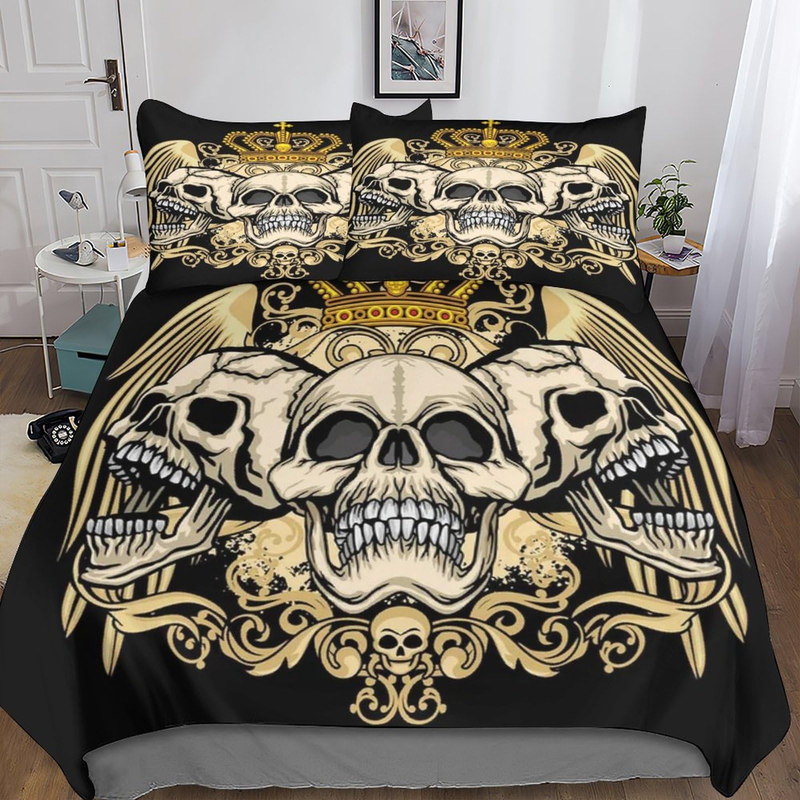 Housse de couette tête de mort 3D double 200x200 avec taie