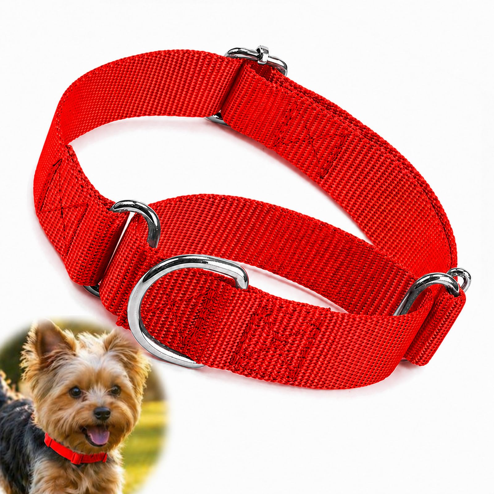 Adjustable Red Nylon Slip Training Collar For Small Medium Dogs - Half Check Choke Chain With Sturdy Metal D-Ring For Leash, Enhanced Durability & Puppy Anti-Pull Control, Secure Buckle, Woven