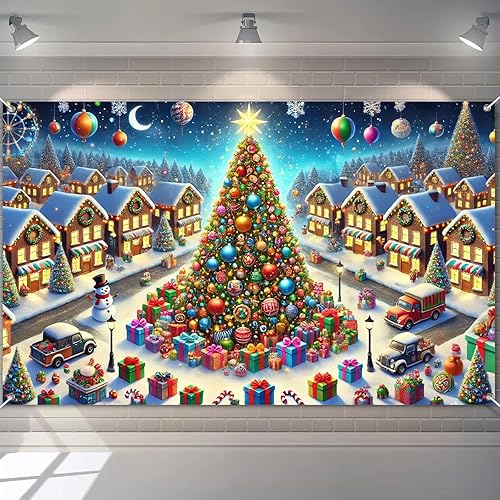 Miniatura 19 de Fondo de Navidad de Pan de Jengibre 71 x 43 Pulgadas Pancarta de Escena de Muñeco de Nieve y Árbol Fondo de Fotografía Navideña para Interiores y