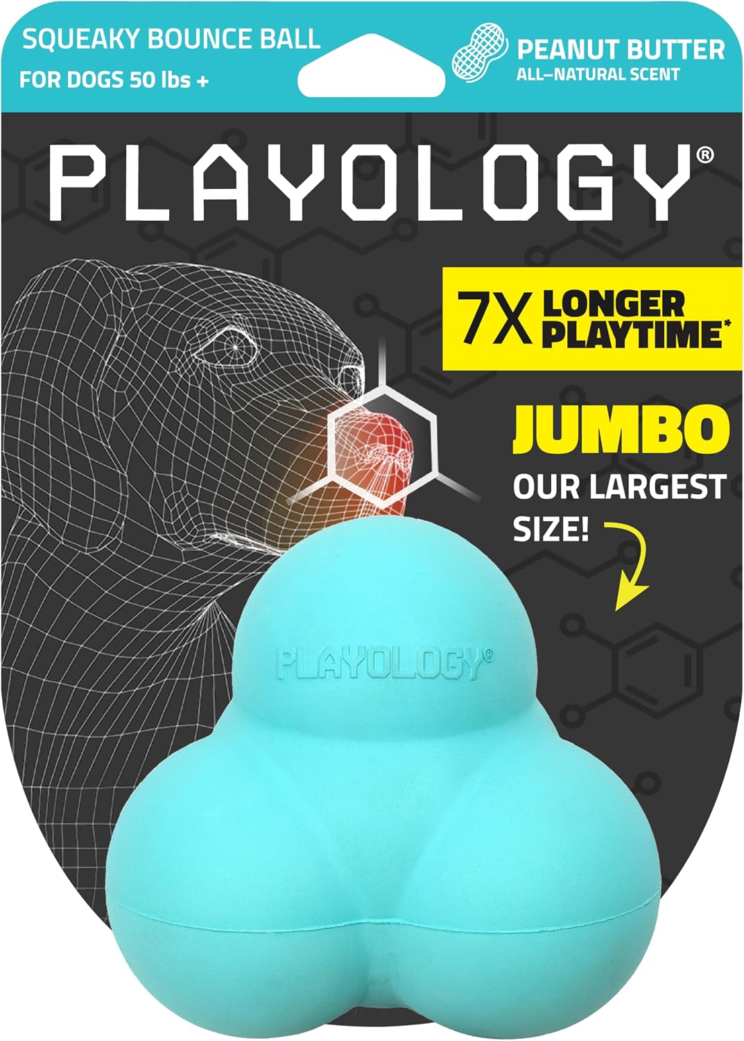 Playology Squeaky Bounce Dog Ball for Large Dogs- Jumbo,Peanut Butter Scent | For Large and Active Dogs, All-Natural Scent, Indoor and Outdoor Use