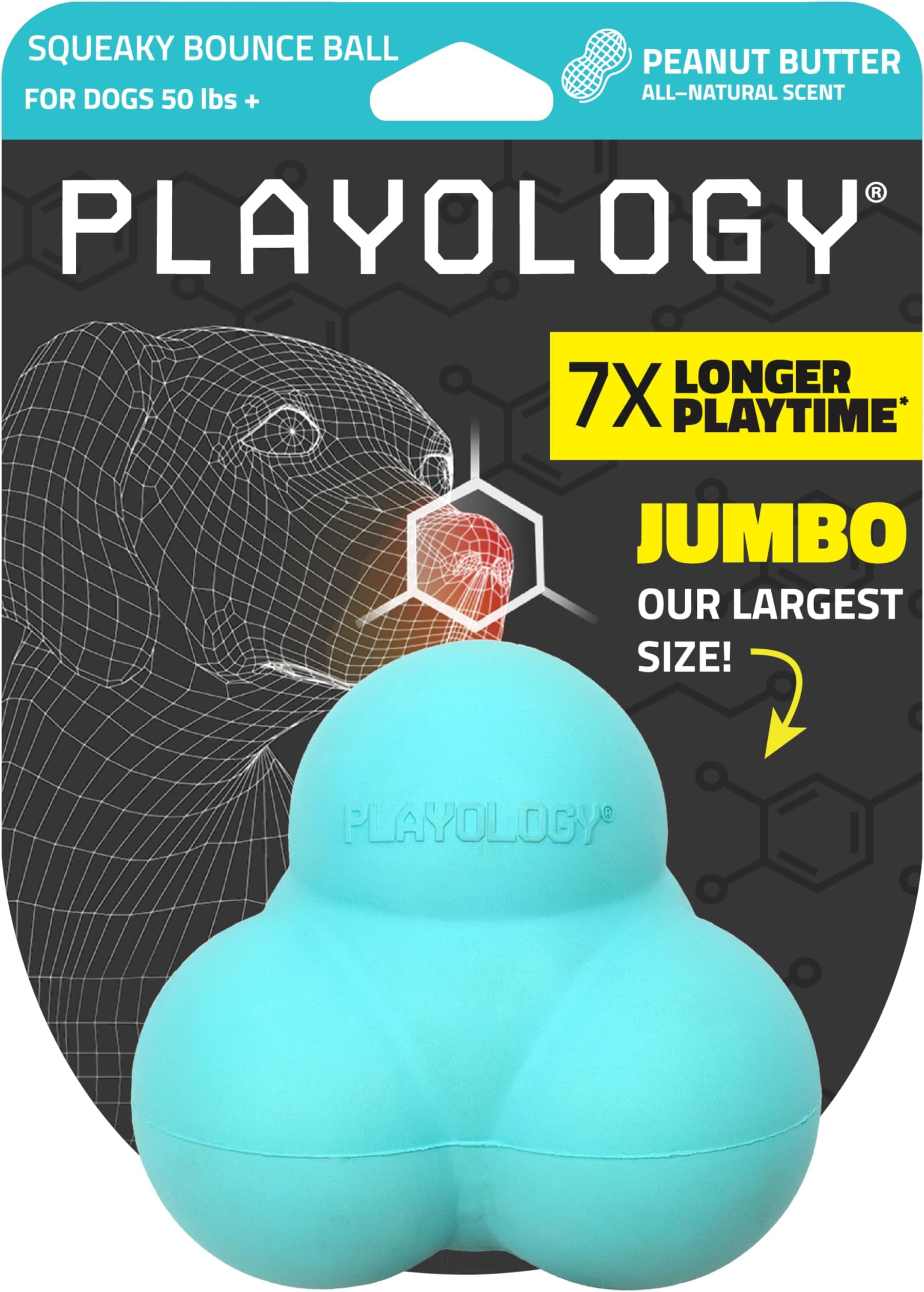 Playology Squeaky Bounce Dog Ball for Large Dogs- Jumbo,Peanut Butter Scent | For Large and Active Dogs, All-Natural Scent, Indoor and Outdoor Use