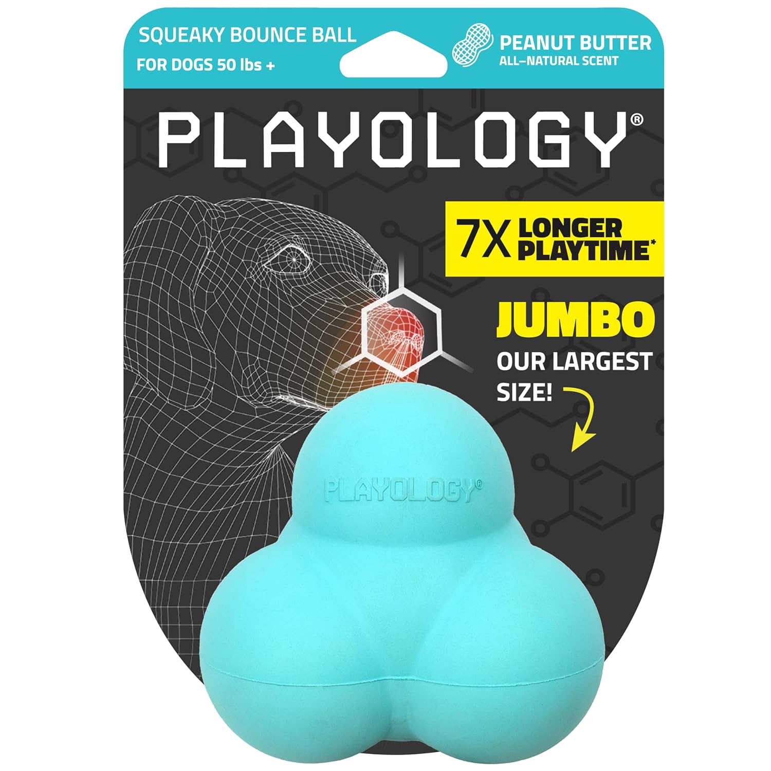Playology Dog Toys Squeaky Bounce Ball for Dogs - Bounces in Unpredictable Ways Jumbo Peanut Butter Scented Toy