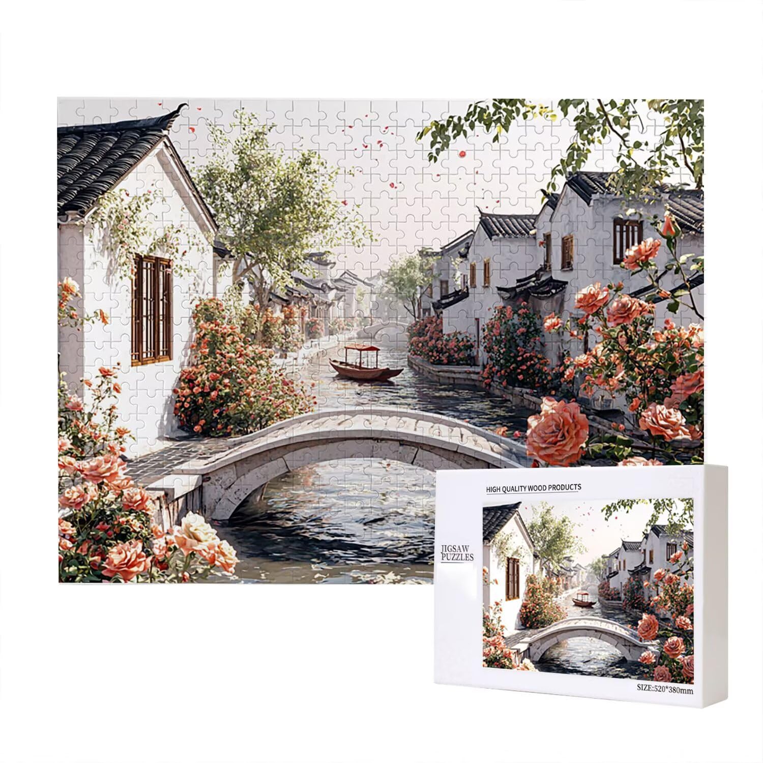 Puzzle dla dorosłych, 2000 sztuk, trudne drewniane puzzle, grafika do gier, łamigłówka do gry gra ręczna, kreatywna rozrywka, wioska wodna Jiangnan 70,5 x 99,5 cm fr01198
