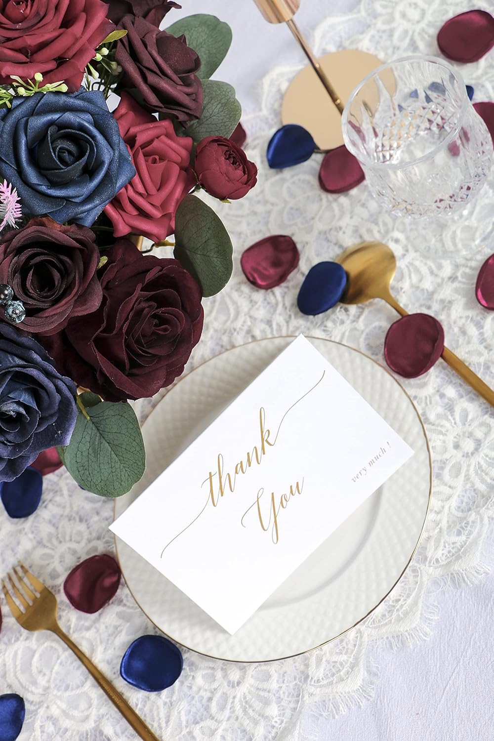Artificial Wedding Flowers Combo for Bouquets & Centerpieces, DIY Flowers (Burgundy & Navy)