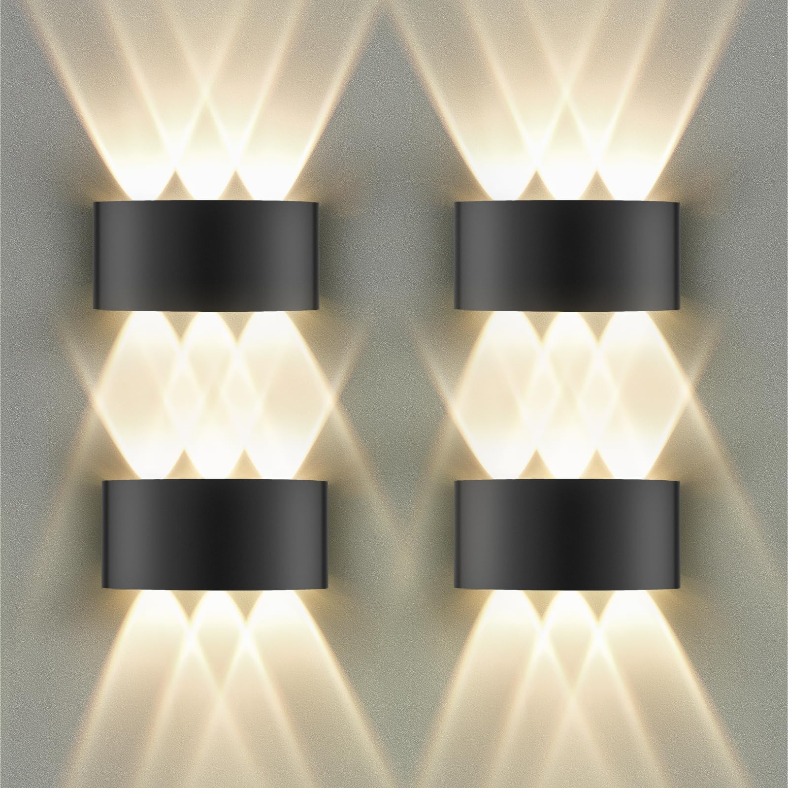 GOOSKI 4 Stück LED Wandleuchte IP65 für Innen und Außen, 6W Wandlampe Up Down mit 6 Lichtquellen, 3000K Warmweiß Außenwandleuchte, Aluminium LED Lampe für Wohnzimmer Schlafzimmer Treppenhaus Flur