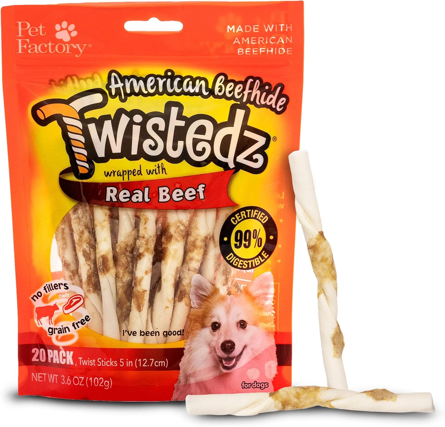 Pet Factory Twistedz American Beefhide 5" Twist Sticks Dog