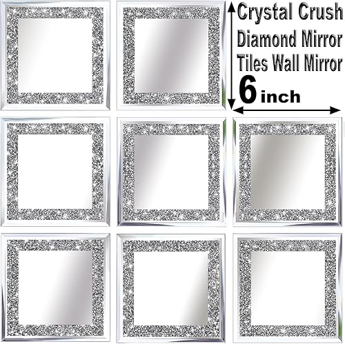 Miniatura 3 de Espejos de diamante Crush para decoración de pared, azulejos de espejo de 6 pulgadas para manualidades, paquete de 8 espejos cuadrados de cristal de