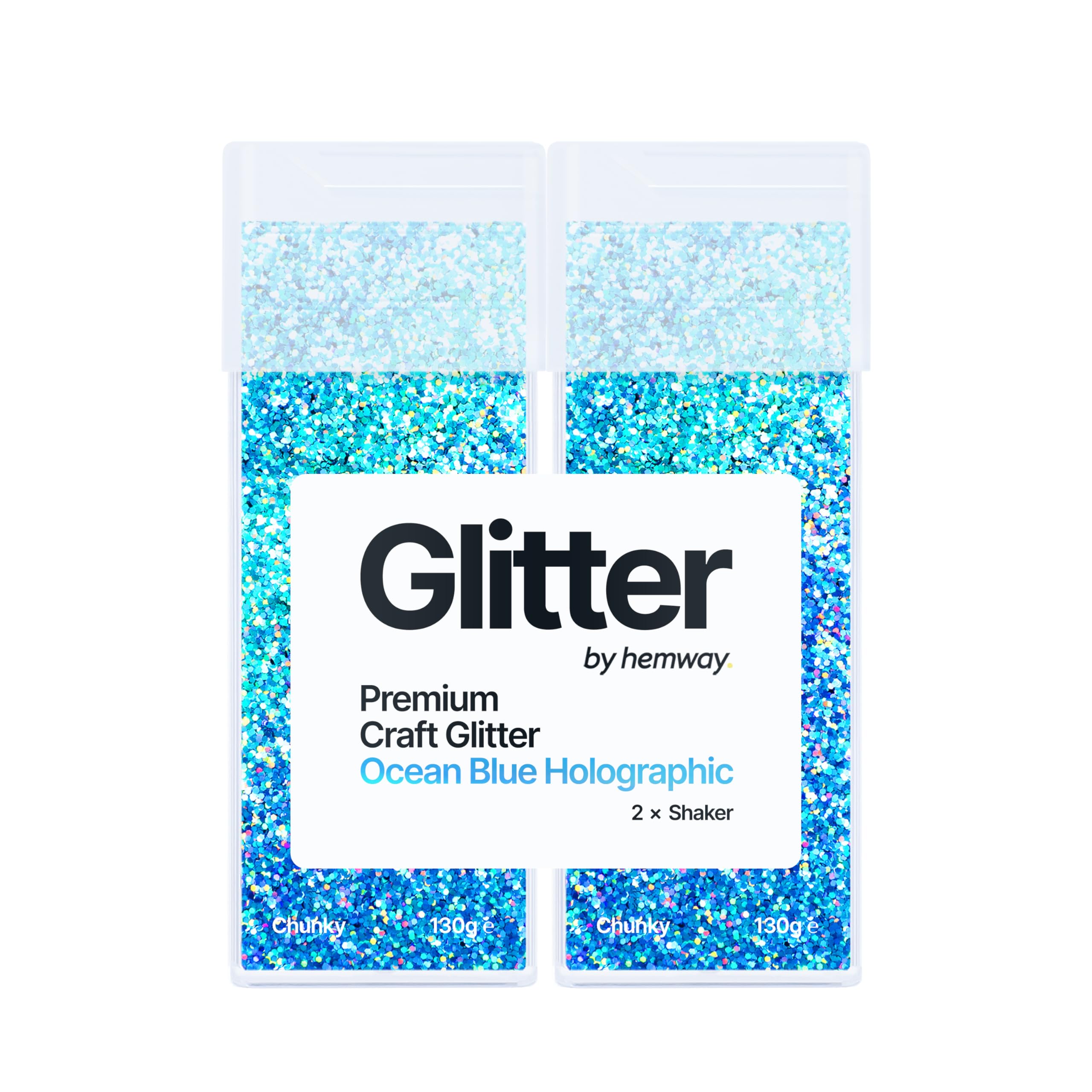 Hemway Glitter Shaker Ocean Blue Holographic 130g x2 Pack Chunky, Craft Glitter Shakers for Resin & Epoxy Crafts