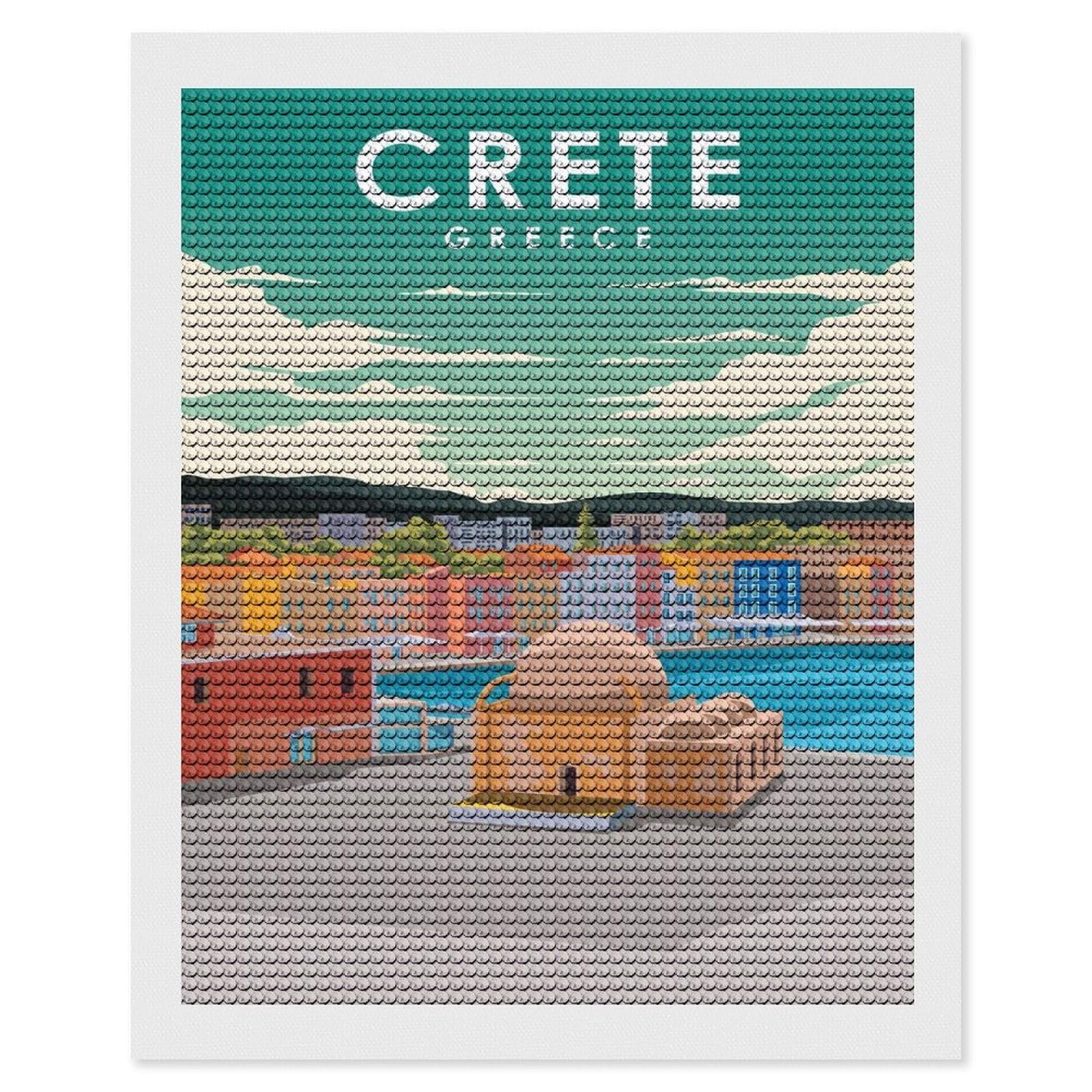 Junmoney Crete Greece Travel Diamond Art Canvas 16"x20", for Teens, Nice Detail and Sparkle, Farmhouse Decor, Festive Craft Gift, Easy to Enjoy