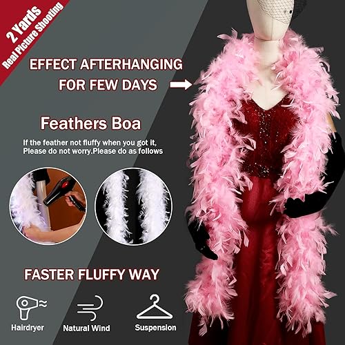 Miniatura 5 de FeelfunFeather Boa de plumas de pavo de 2 yardas para manualidades, boda, fiesta, baile, Halloween, Navidad, disfraz para decoración del hogar