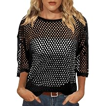 Womens 3/4 Sleeve Hollow Out Pullover Sweaters Crochet Beach Cover Ups