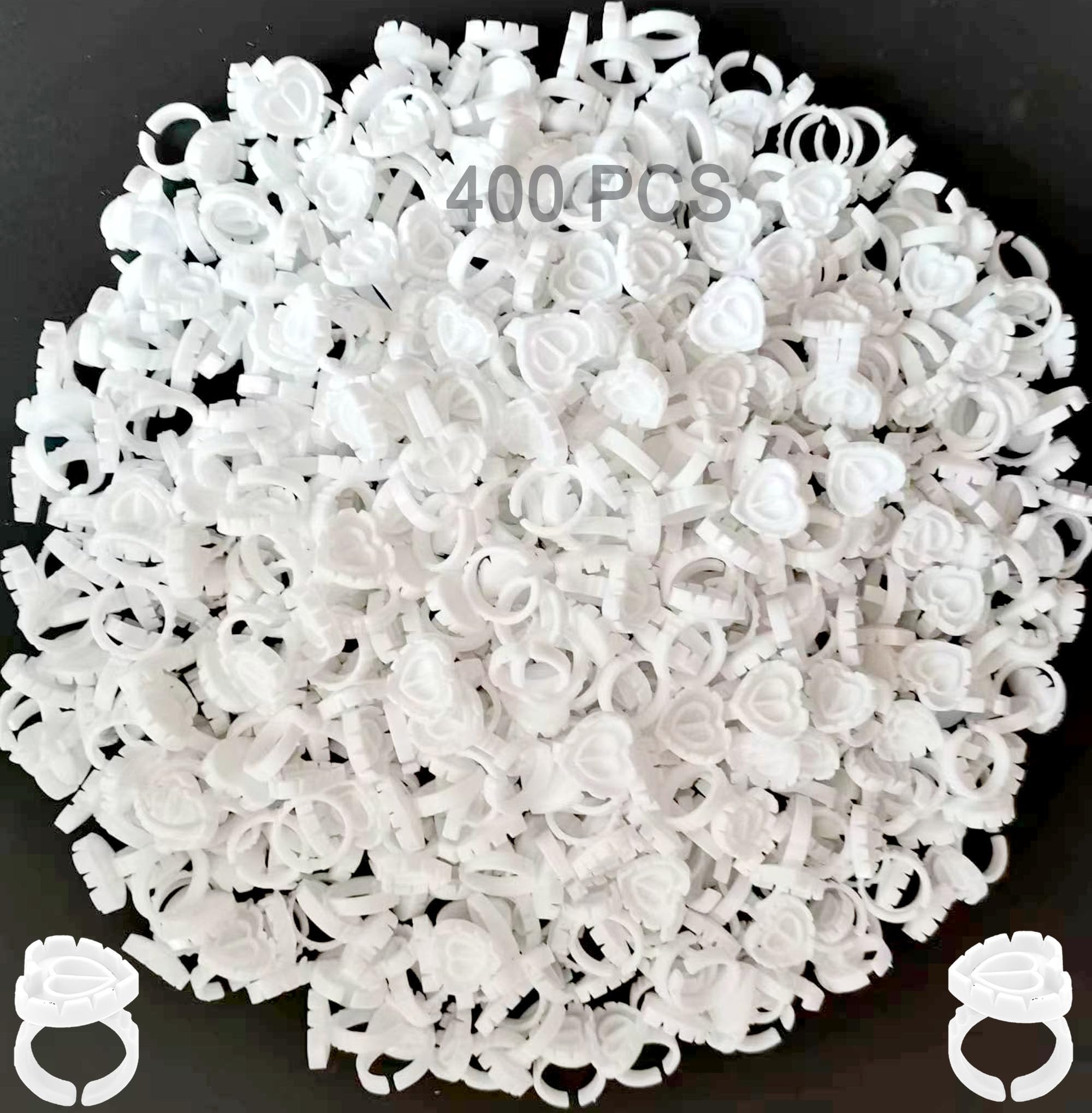 400 PCS Glue Rings for Eyelash Extensions - Disposable Smart Cups, Volume Heart Shape Blossom Fanning Cups - Lash Holder for Extensions