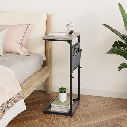 Miniatura 9 de Vagusicc Mesa auxiliar en forma de C, juego de 2 mesas auxiliares altas para sofá, mesa auxiliar pequeña de altura ajustable para espacios pequeños,