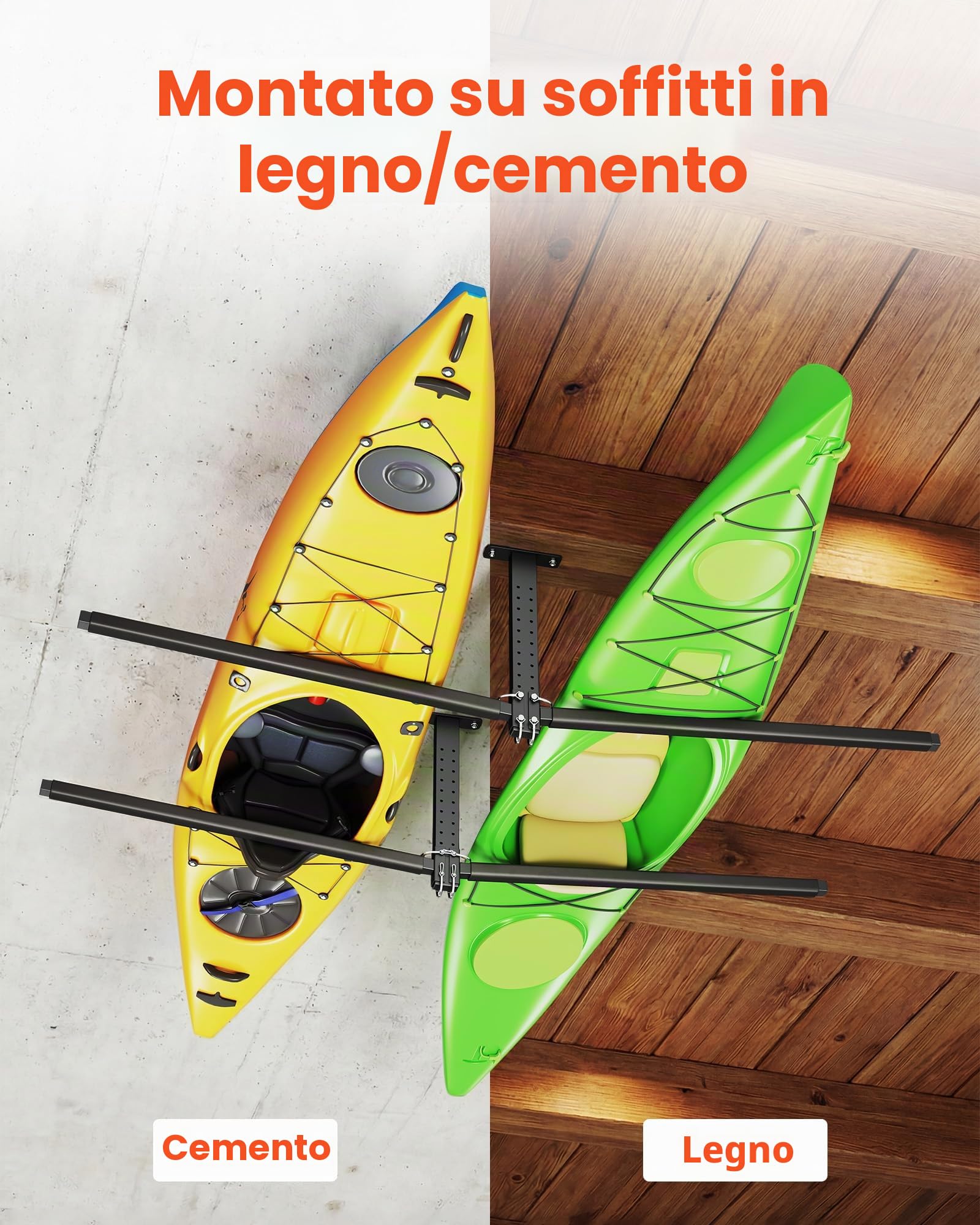VEVOR Supporto da Soffitto per Kayak 2 pezzi, Supporto Barra Regolabile per Kayak Salvaspazio per Deposito Canoa SUP Tavola da SUP Paddleboard, Barra da Soffitto per Garage Carico max. 113,4 kg