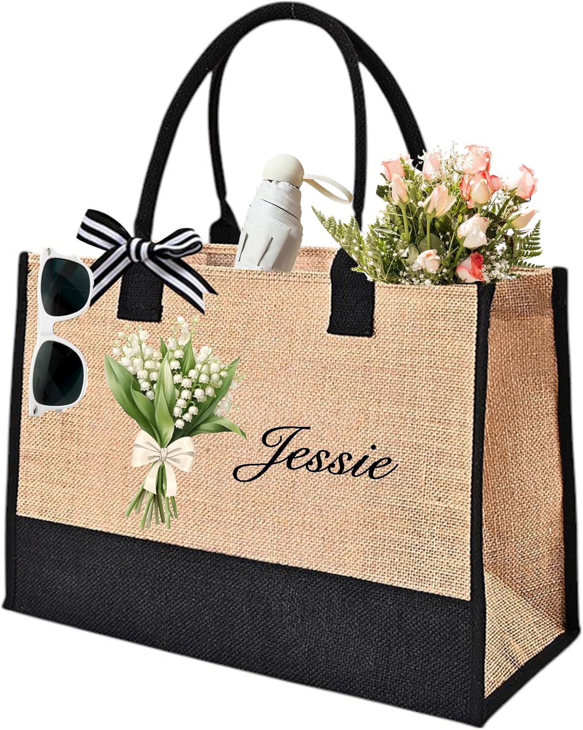 Personalized Initial Canvas Beach Tote, Monogrammed floral bag for Women, Beach Bag, Makeup Pouch, Tote Bag White a - Image 1 of 7