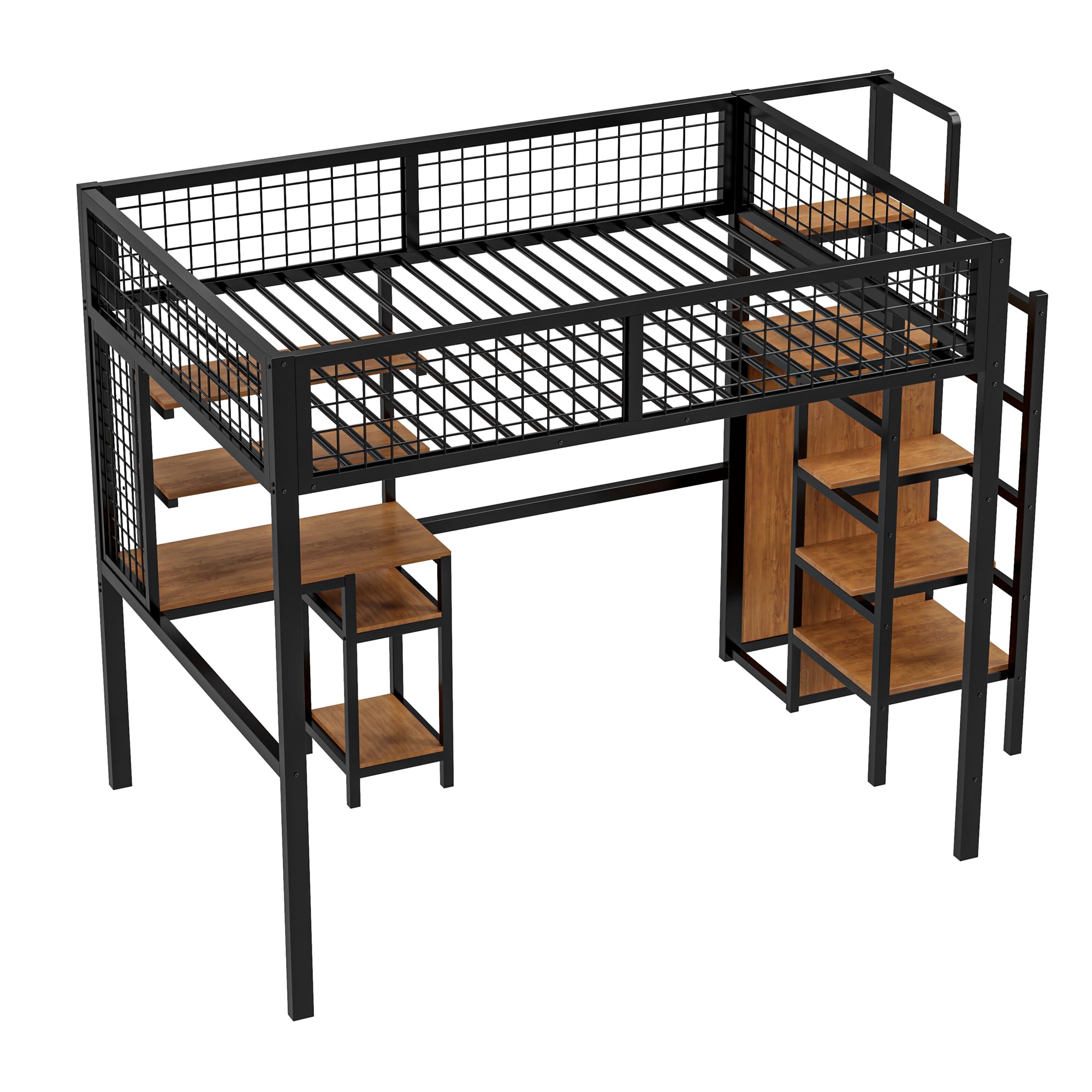 Lit Mezzanine Superposé Enfant 140x200 Cm - En Métal Noir, Avec échelle Et étagère De Rangement, Pour Gagner De L'espace, Charge Max 120kg Par Niveau