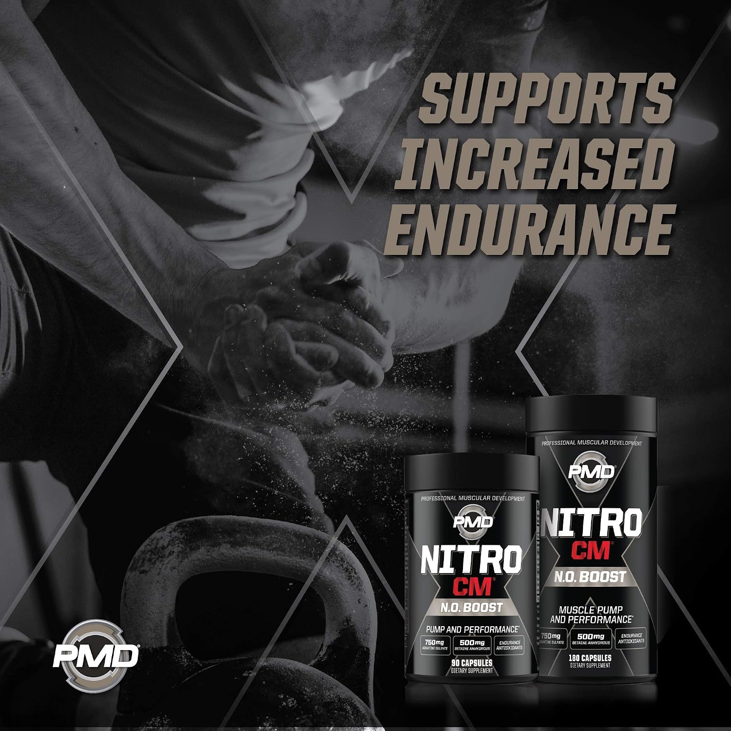 PMD Sports Nitro CM Nitric Oxide with Agmatine Pre Workout Supplement - Muscle Growth and Muscle Pump with L Arginine - Endurance Boost for Hardcore Training and Bodybuilding Preworkout (180 Capsules)