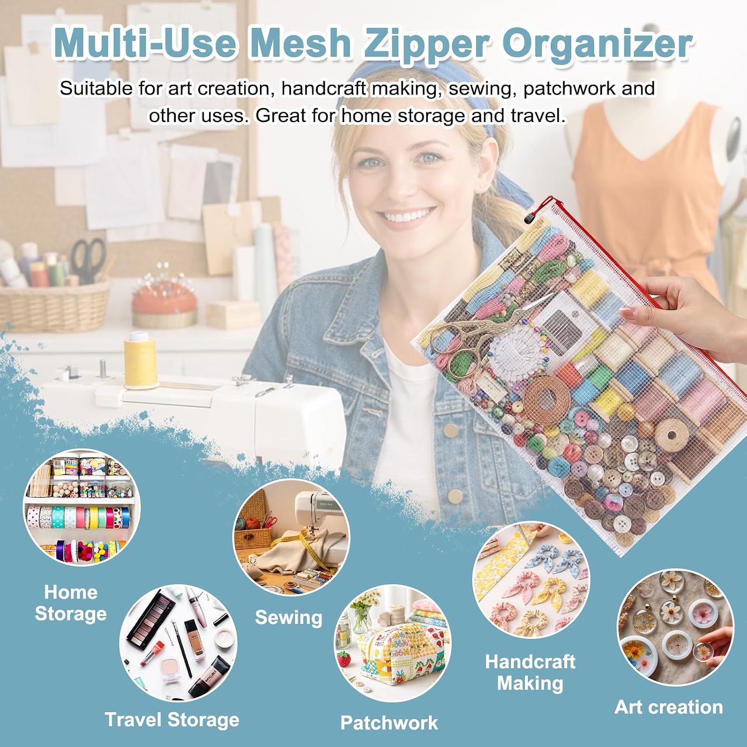 4 Pack Needlepoint Bag, Clear Mesh Sewing Bag with Zipper, 4 Colors, 17x12 Inch, Reusable Embroidery Project Bag, Suitable for Quilting, Knitting, Stitching & Craft Storage, For Sewing Art Enthusiasts