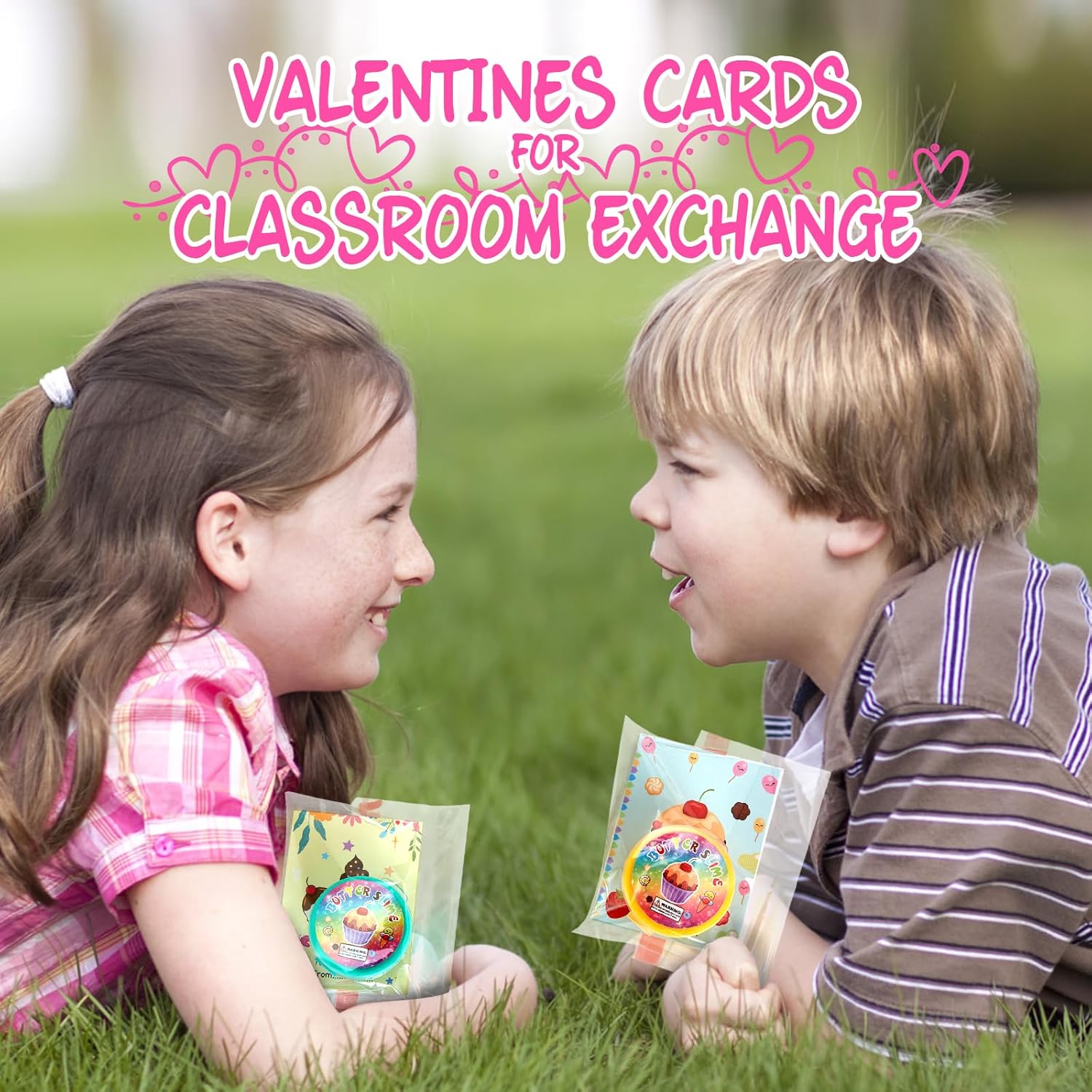 Valentine's Day Gifts for Kids- 24 Sets of Butter Slime with Valentine's Day Card, School Classroom Valentine's Gifts Exchange, Valentine's Party Favors for Kids, Valentine’s Greeting Cards