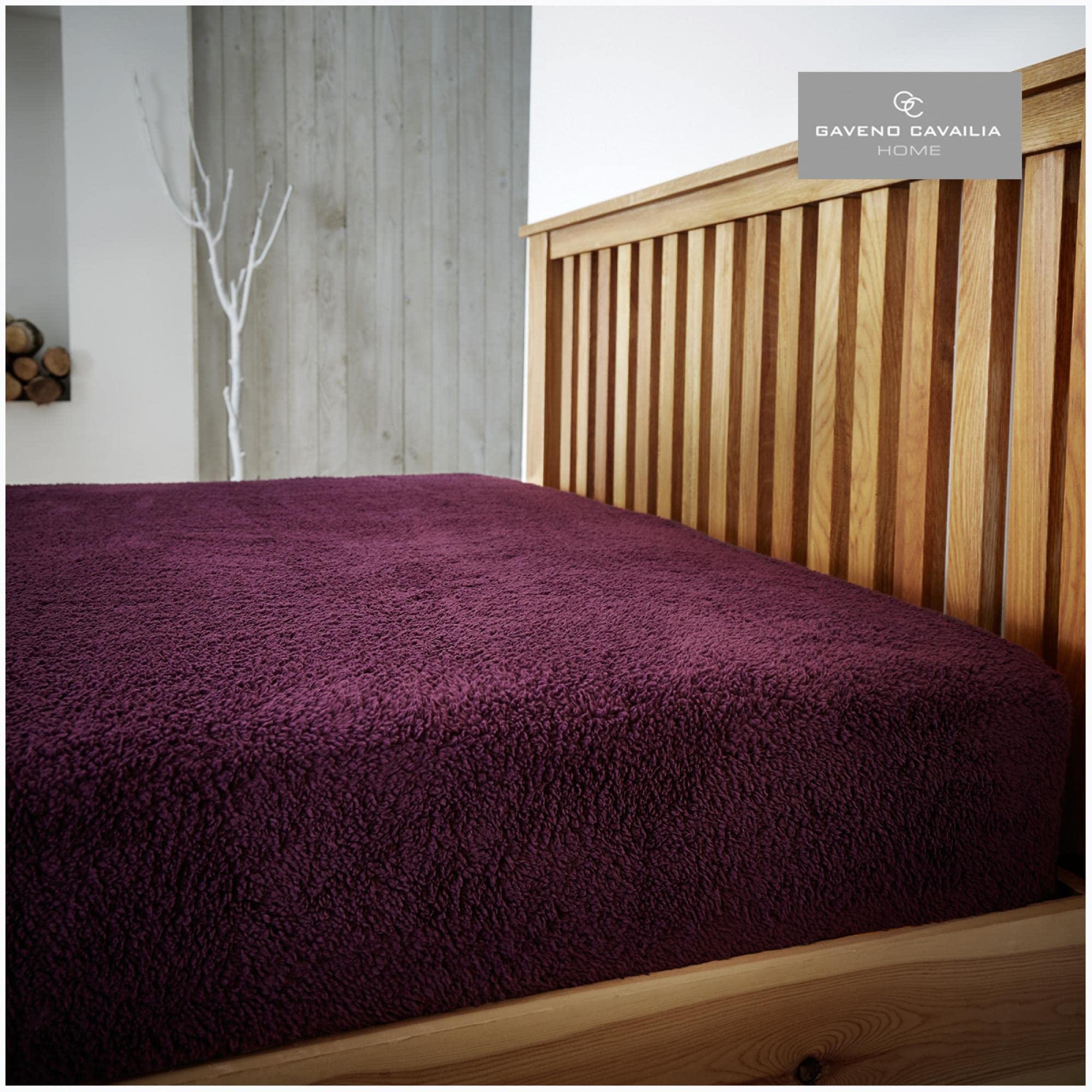Teddy Plain Fleece Fitted Sheets Super King Size, Super Soft Thermal & Warm Linen Cosy Plain Bedding Bedsheet, Aubergine