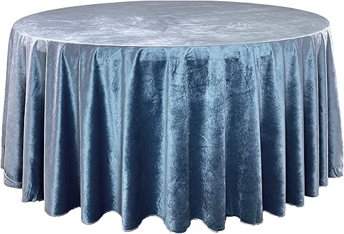 YOUR CHAIR COVERS - Mantel redondo de terciopelo real de 132 pulgadas - Mantel de lino azul polvoriento para mesas redondas estándar