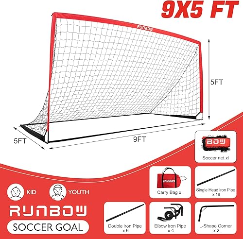 Miniatura 5 de RUNBOW 11x5.5' 9x5' 6x4' FT Kids Soccer Goal with Carry Bag, Portable Folding Soccer Net for Backyard Training, IndoorOutdoor Use for Youth and