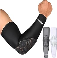 Vista 3 de Exxact Sports Codera de compresión para brazo, manga acolchada para codo para hombres, coderas de voleibol (1 par)