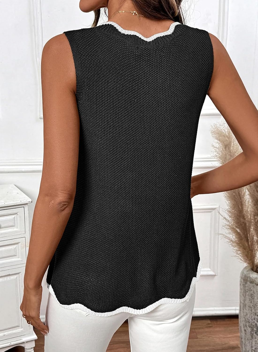 Dokotoo Womens V Neck Sweater Vest Summer Casual Sleeveless Ruffled Color Block Knit Tank Tops - Image 3