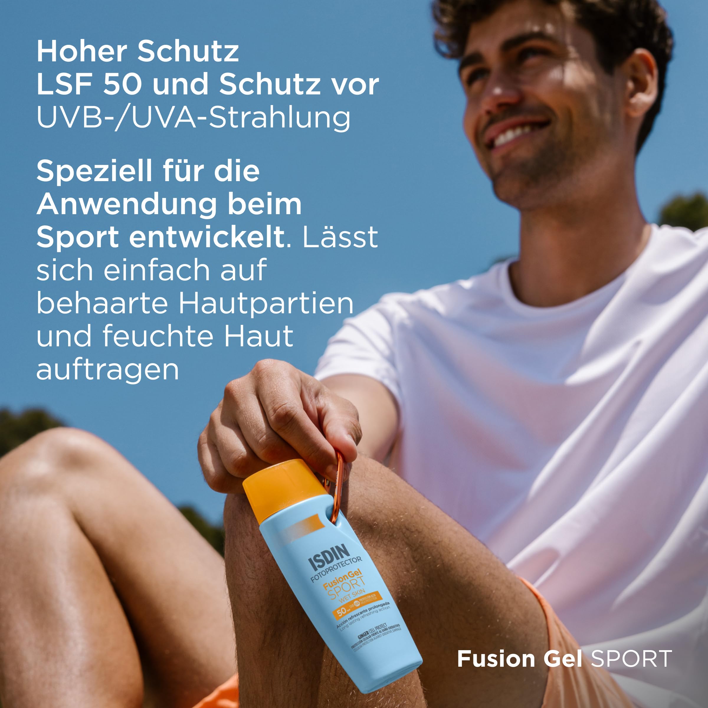 ISDIN Fotoprotector Fusion Gel Sport LSF 50+ - Transparentes Sonnengel für Sportler - Schweißresistent, Wasserfest & Kühlend - Zieht sofort ein, Nicht fettend, 100ml