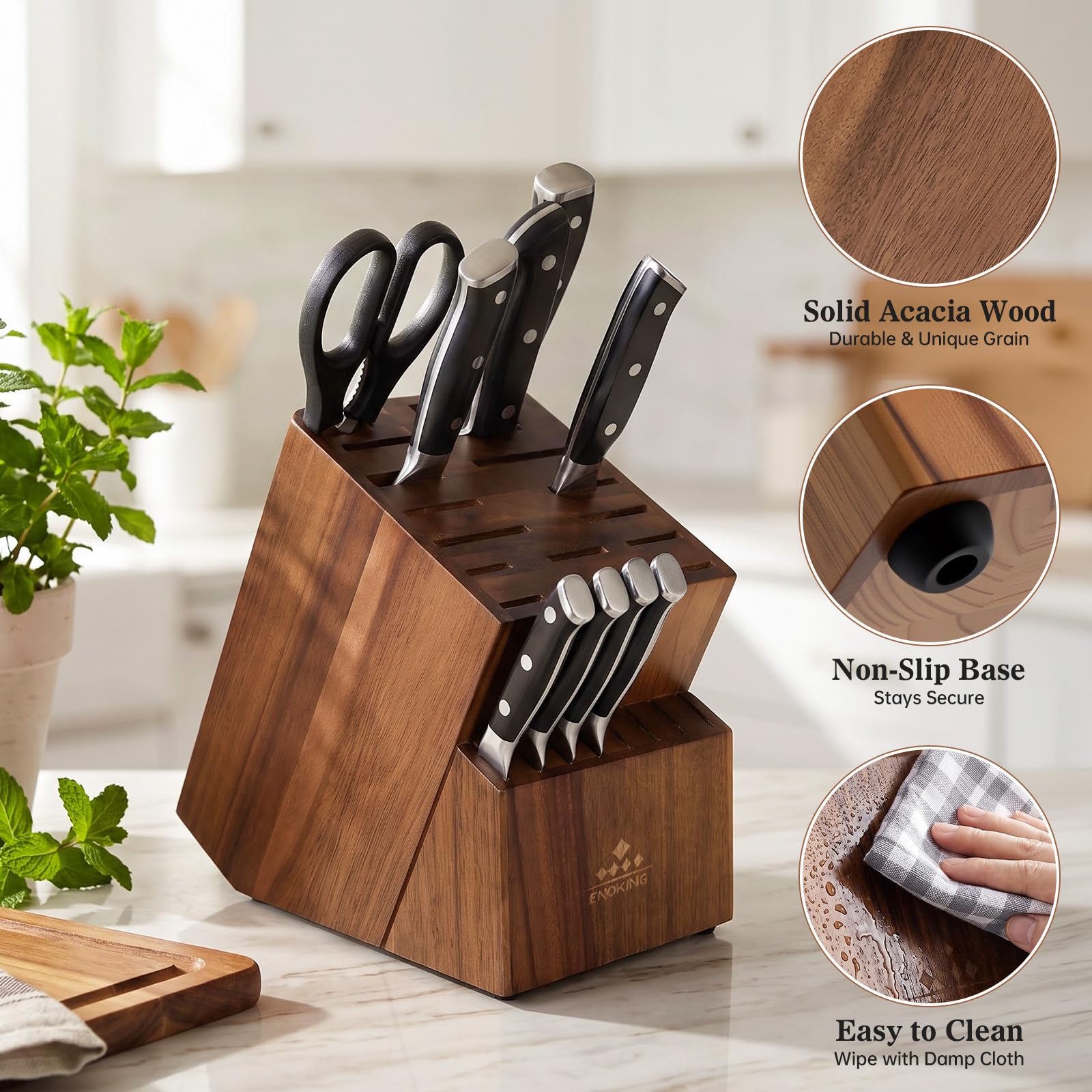 ENOKING Knife Block - 25 Slots, Wood Storage -7