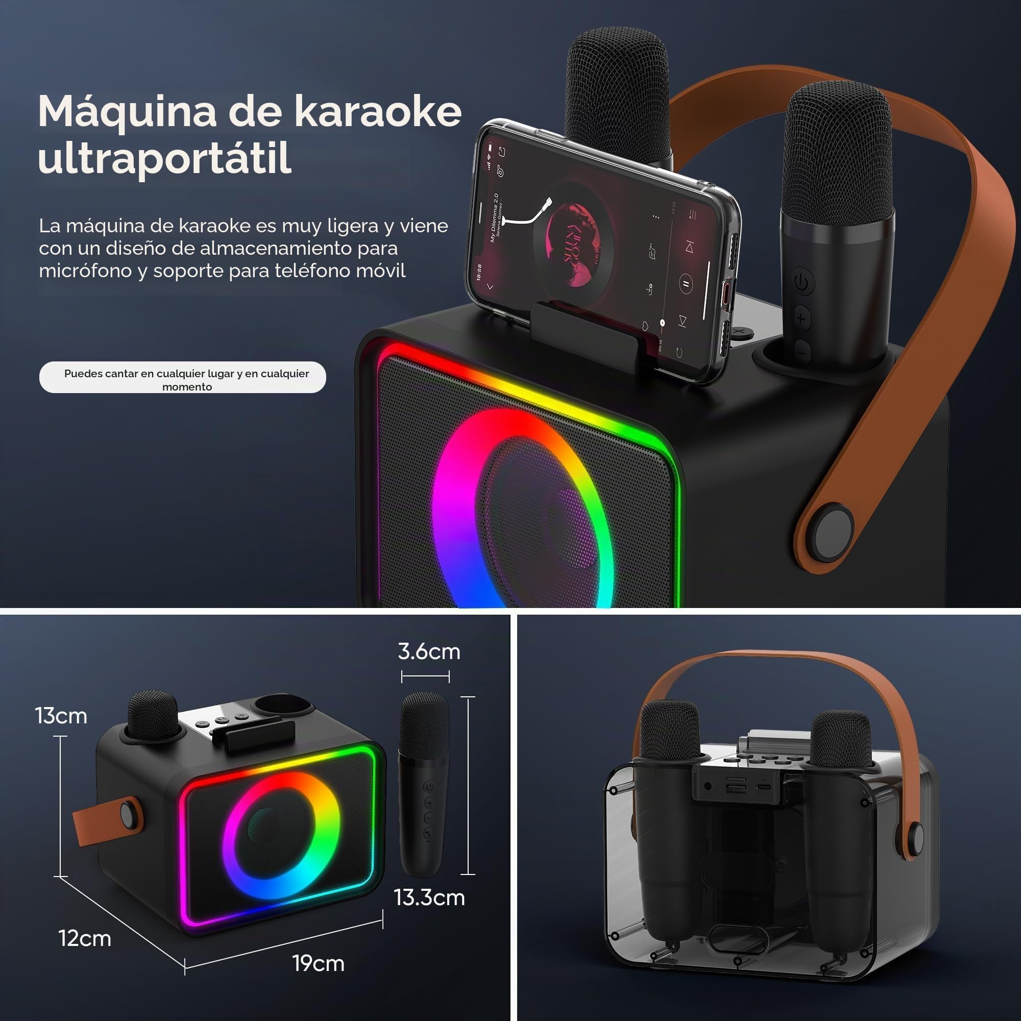 Máquina de Karaoke con 2 micrófonos para Adultos y niños, Altavoz de Karaoke Bluetooth portátil para Adultos y niños, Sistema PA de Fiesta con Luces de Discoteca para reuniones, Regalos para la