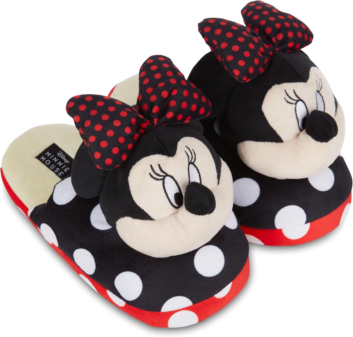 Disney Ladies Minnie Mouse Plush Slippers - Ladies Classic Minnie Mouse 3D Plush Slippers Plush House Slippers