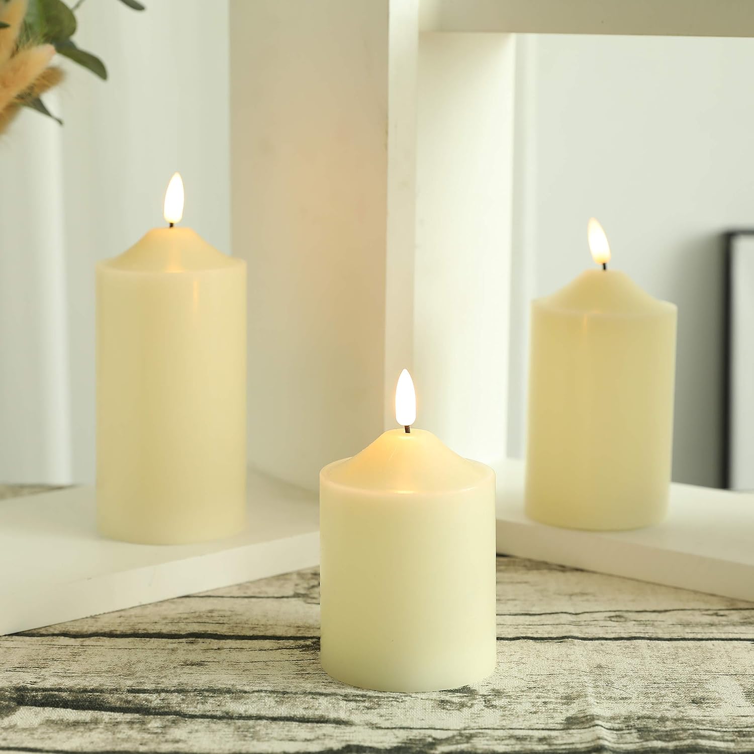JHY DESIGN 3D Flameless Candles Set 4/5/6inch High Real Wax Battery Candle Pillars Flickering LED Candles with 8-Key Remote Control Timers for Home Wedding Party Christmas Decoration (Set of 3): Home Improvement