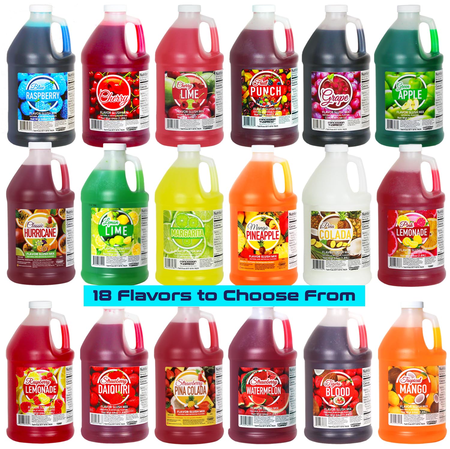 Concession Express Slush & Slushy Mix Multi-pack, Choose Any Flavors (Six Pack)