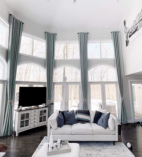 Miniatura 7 de Ikiriska Cortina de lino 100% opaca extra larga (1 panel). Aislamiento térmico grueso. Hecho a medida de 8-24 pies de longitud (blanco porcelana, 96