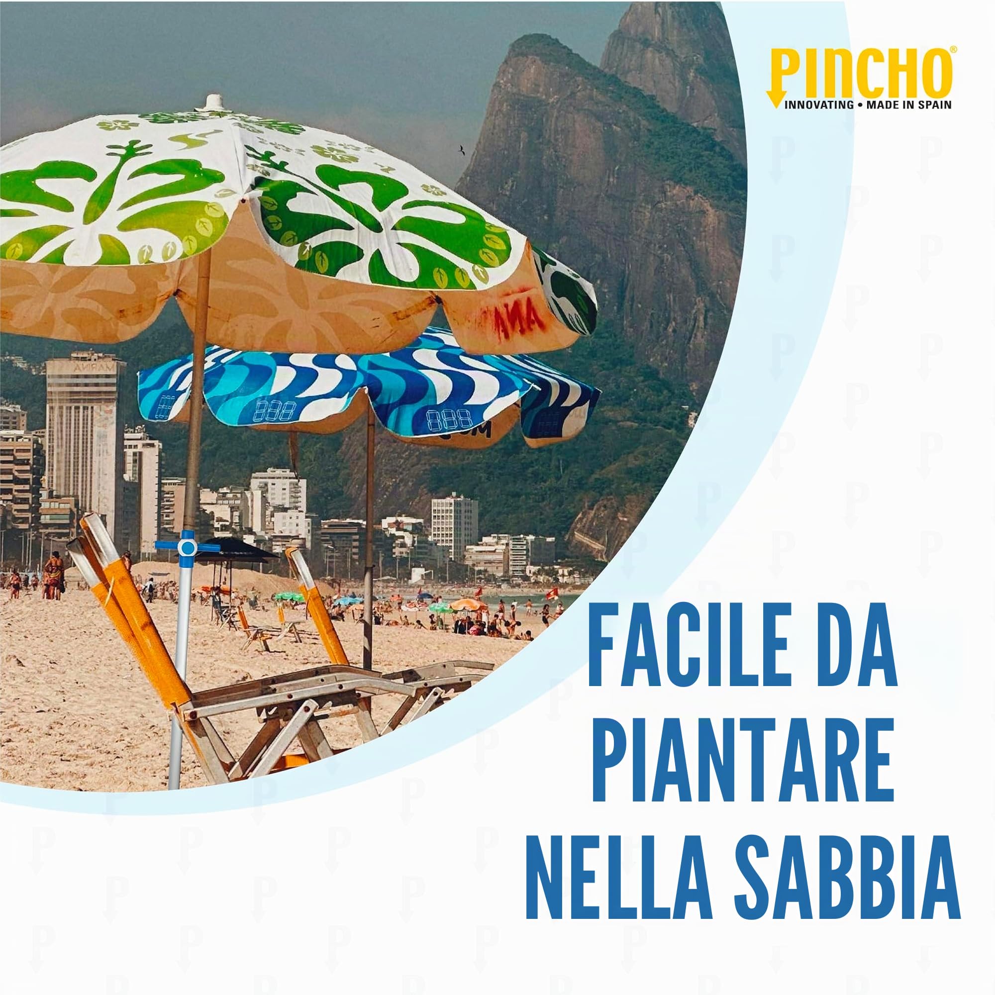 Pincho Supporto palo per ombrellone da spiaggia, base per ombrellone in alluminio resistente, fissaggio sicuro per tubi da Ø32mm, supporto regolabile antivento, prodotto in Spagna