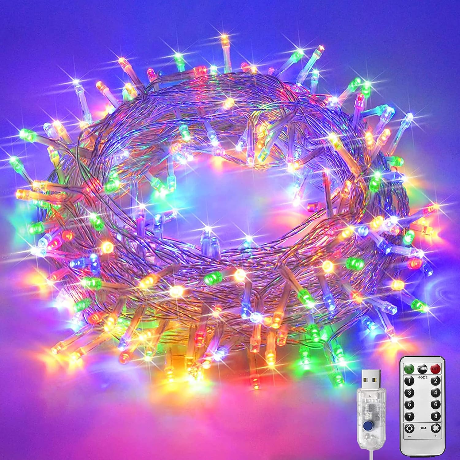 Lezonic String Lights USB Powered, 39Ft/120 LED Outdoor String Lights Waterproof, 8 Modes Garden Lights with USB Plug for Bedroom, Garden, Party, Halloween, Christmas Decorations (Multi-Colored)