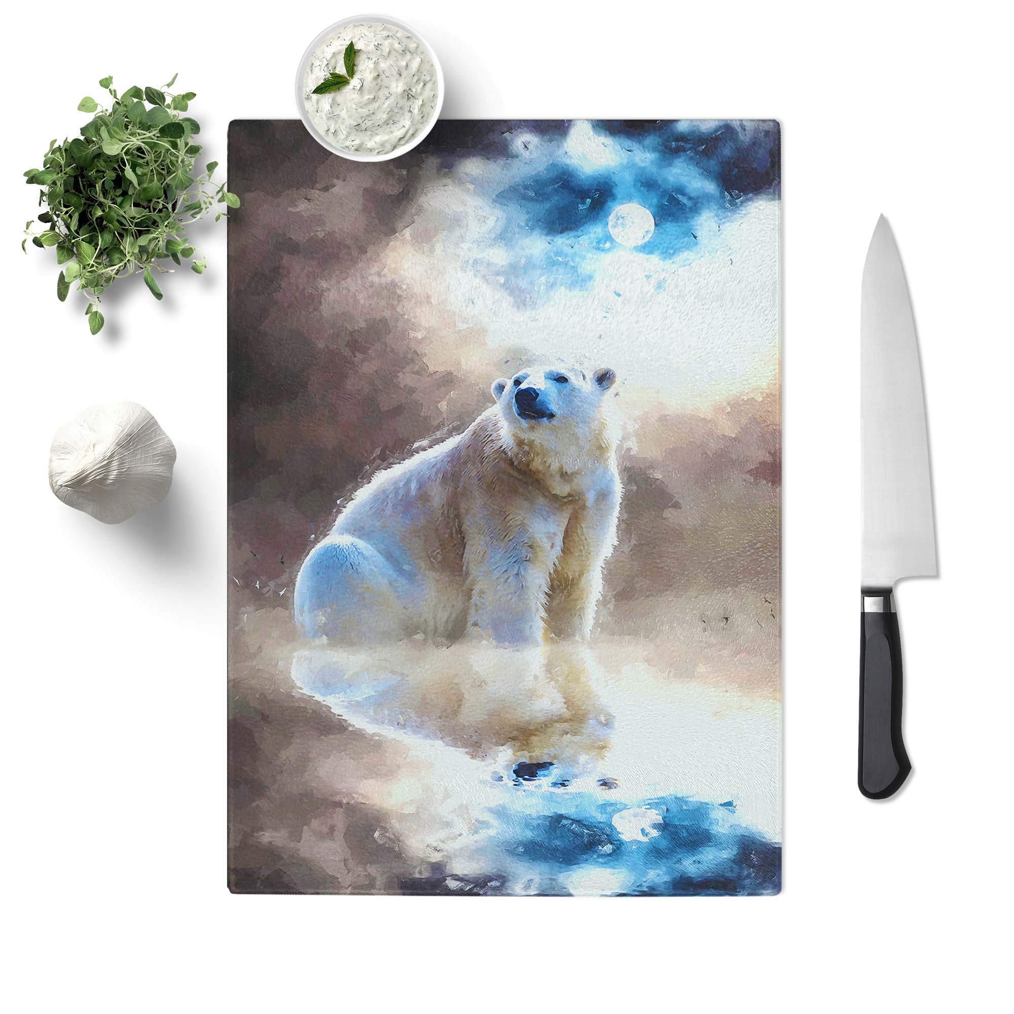 Glass Chopping Board - Polar Bear in Abstract - Textured Worktop Saver Cutting Board - Heat Resistant, Shatterproof and Hygenic - 39 x 28.5 cm