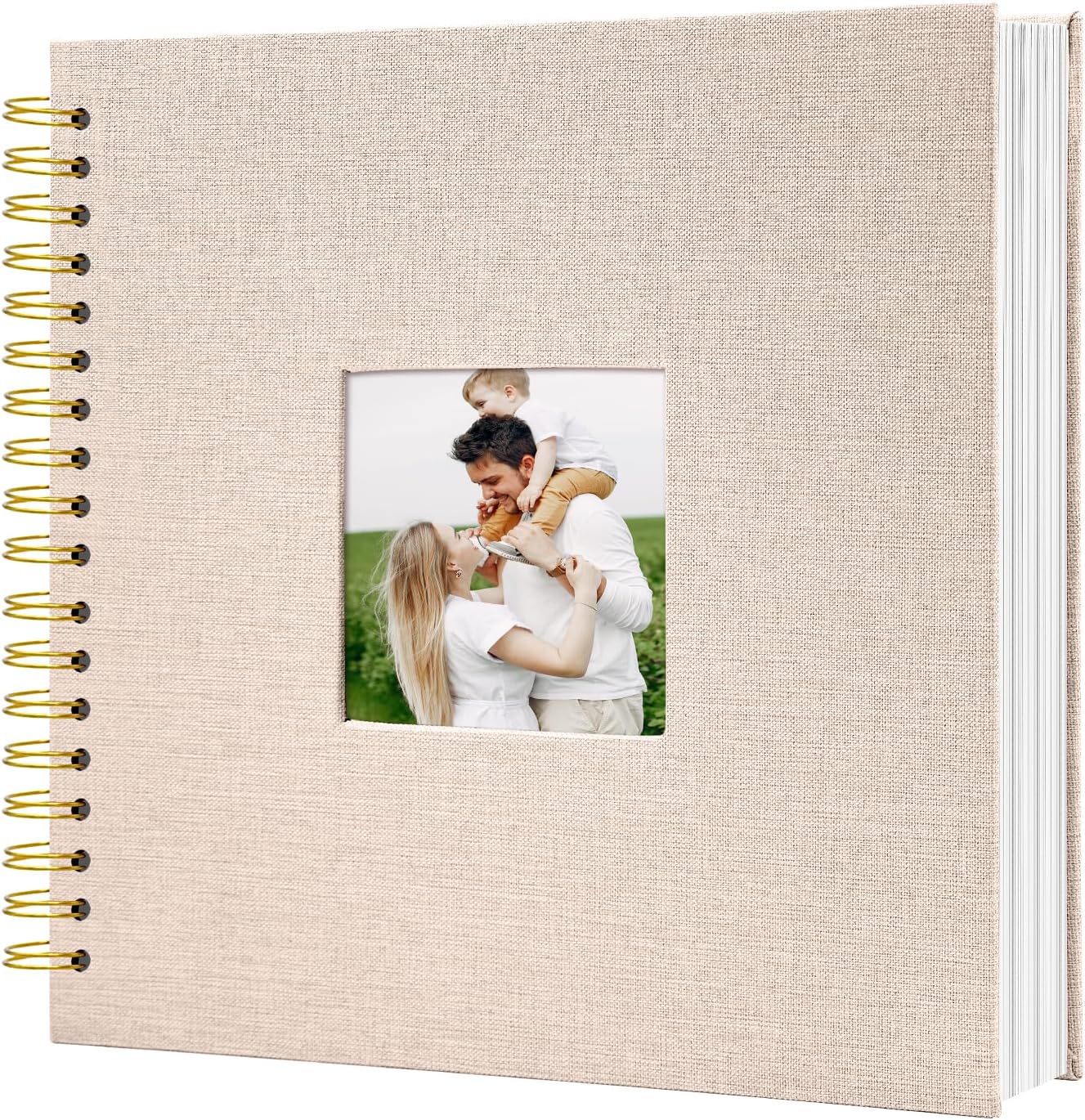 Scrapbook Photo Album Linen Cover, 8 x 8 Inch Hardcover Kraft White Pages Memory Book, for Travel Wedding Guest Book Christmas Baby Shower (20 Sheets/ 40 Pages,Beige)