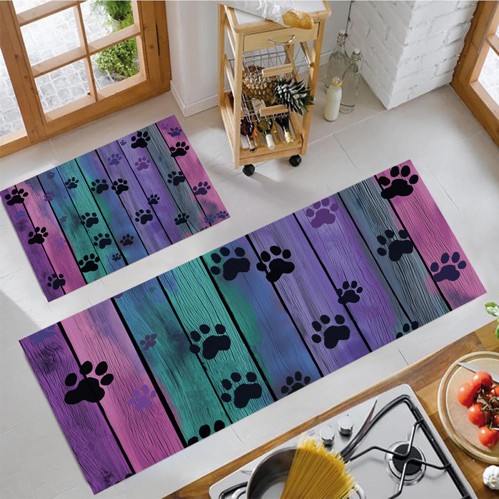 Tapis de cuisine imprimé graffiti violet parfait pour couloir et salle à manger