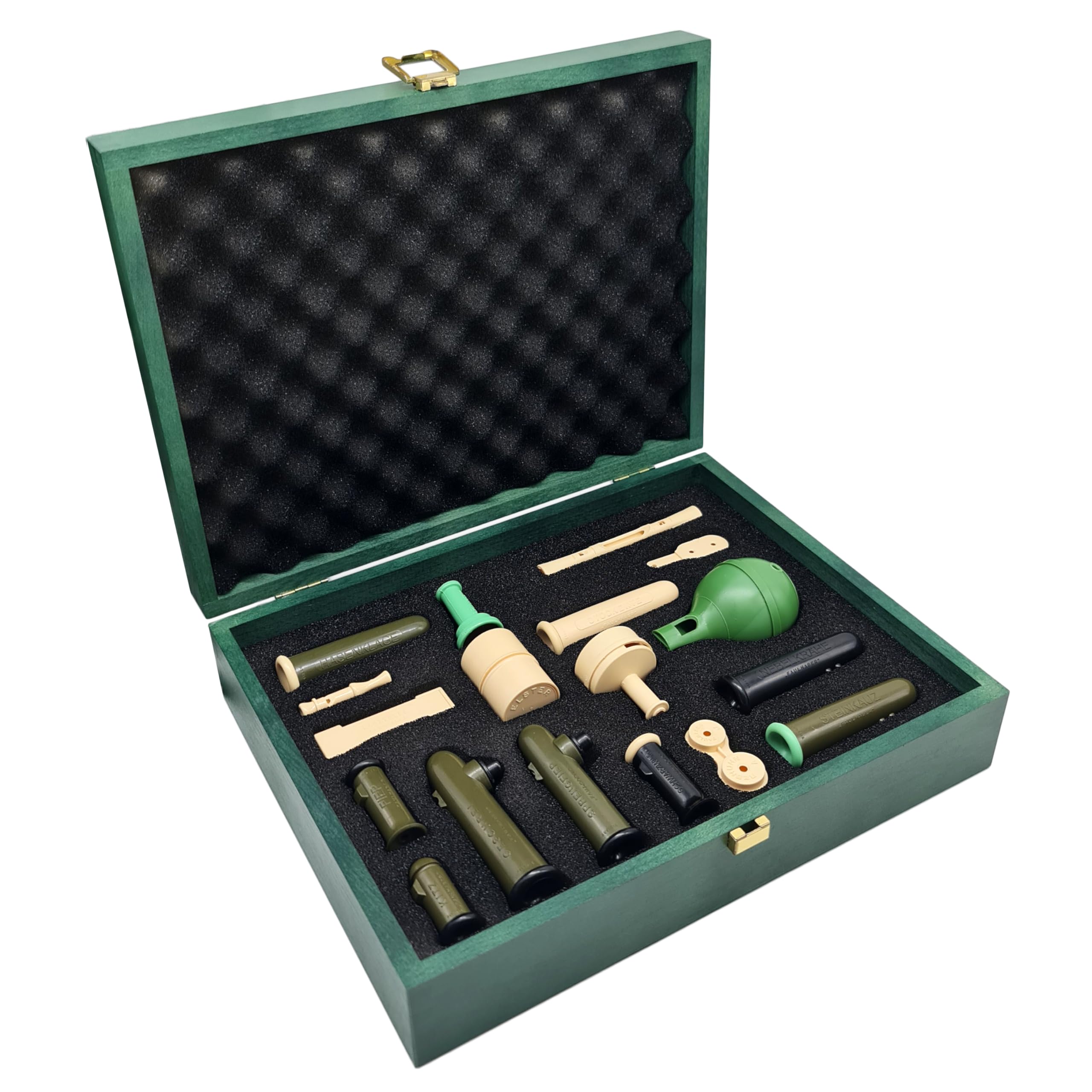Grosse FAULHABER Geschenk Kassette im Holz-Box 18 der Wildlocker/Rehblatter,Fuchsreiz,Haselwild,Krähenjagd,Ente,Raubvogel,Rebhuhn,Schnepfe,Schwarzwildlocker,Elster,Eichelhäher &Taube