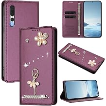 for Huawei P20 Pro Bling Diamond Case, PU Leather, RFID Blocking, 3 Card Holders, Card Holder Kickstand Magnetic Protective Phone Folio Cover Compatible with Huawei P20 Pro H