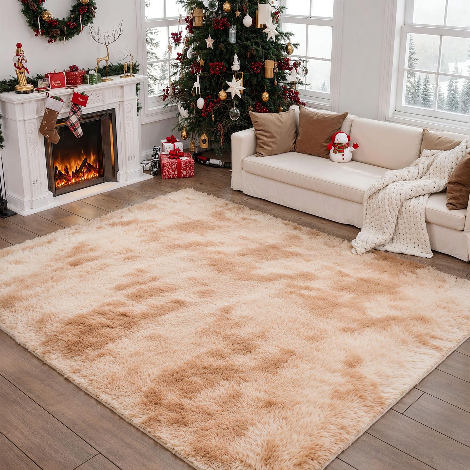 jianandi Alfombra de Salón, Alfombras Suaves y Mullidas para Dormitorio, Alfombra de Cabecera Lavable de Pelo Alto, Alfombra Relax para Salón y Dormitorio, Tie-Dye Kaqi, 180cm×270cm