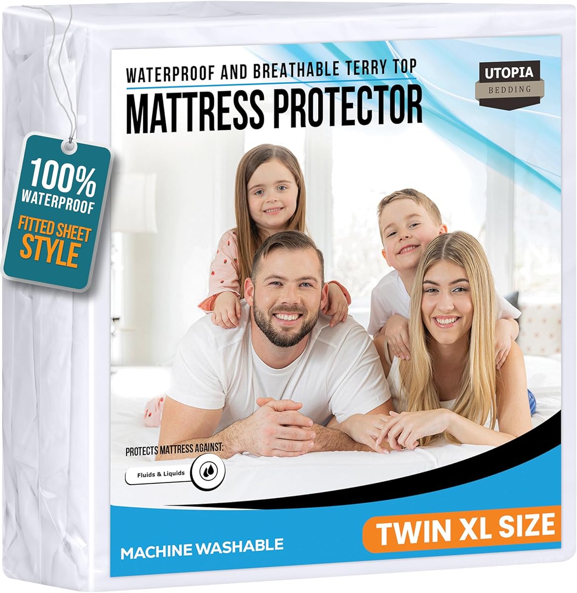 Utopia Bedding Waterproof Mattress Protector Twin XL Size, Premium Terry Mattress Cover 200 GSM, Breathable, Fitted Style with Stretchable Pockets (White)